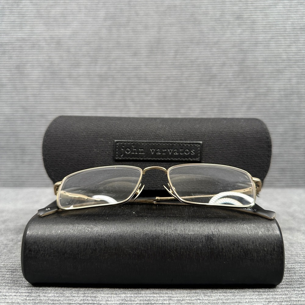 John Varvatos V184 Gold Rectangular Y2K Eyeglasses Frames‎ Made Japan 54-17-145